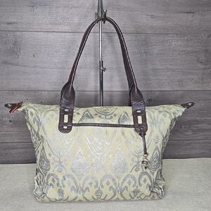 Stella & Dot Brown and Gray Canvas Tote Shoulder Bag